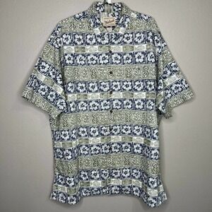 Woolrich Men's Blue Floral Tropical Hawaiian Short Sleeve Button-Up Shirt Sz XL